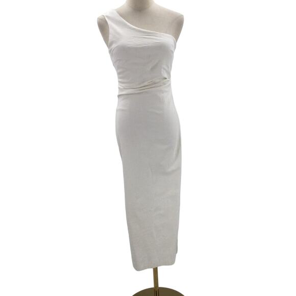LULU'S XS Poised in Positano White One-Shoulder Asymmetrical Midi Dress NEW B50 - Picture 2 of 8